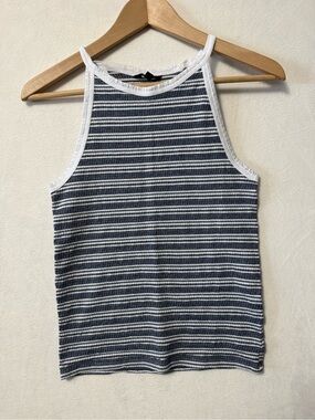 4/25 Lucky Brand Navy and White Ribbed Striped Tank Top